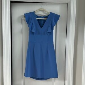 French Connection Blue Ruffled Mini Dress V-Neck Flutter Sleeves